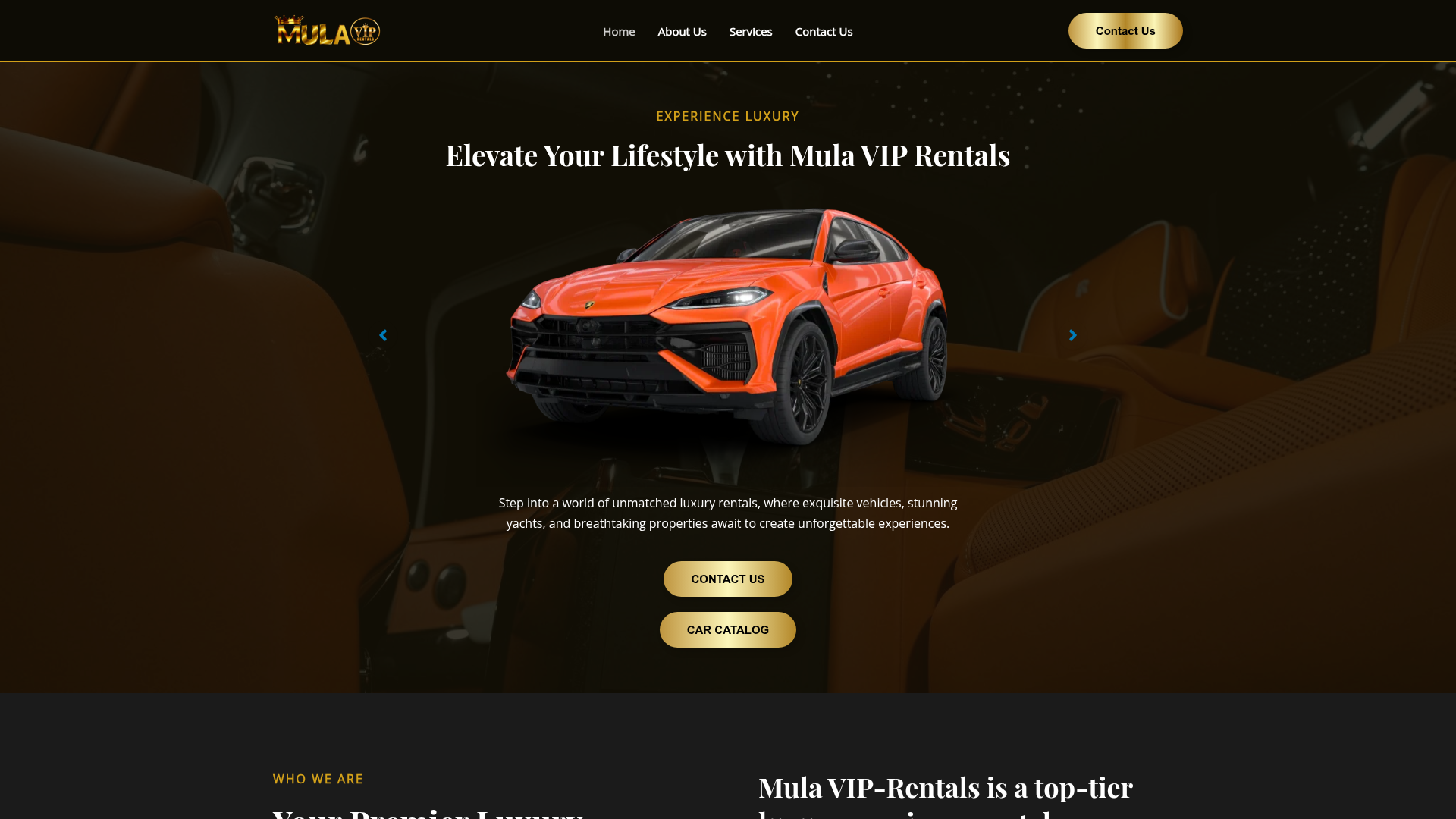Mula VIP Rentals website